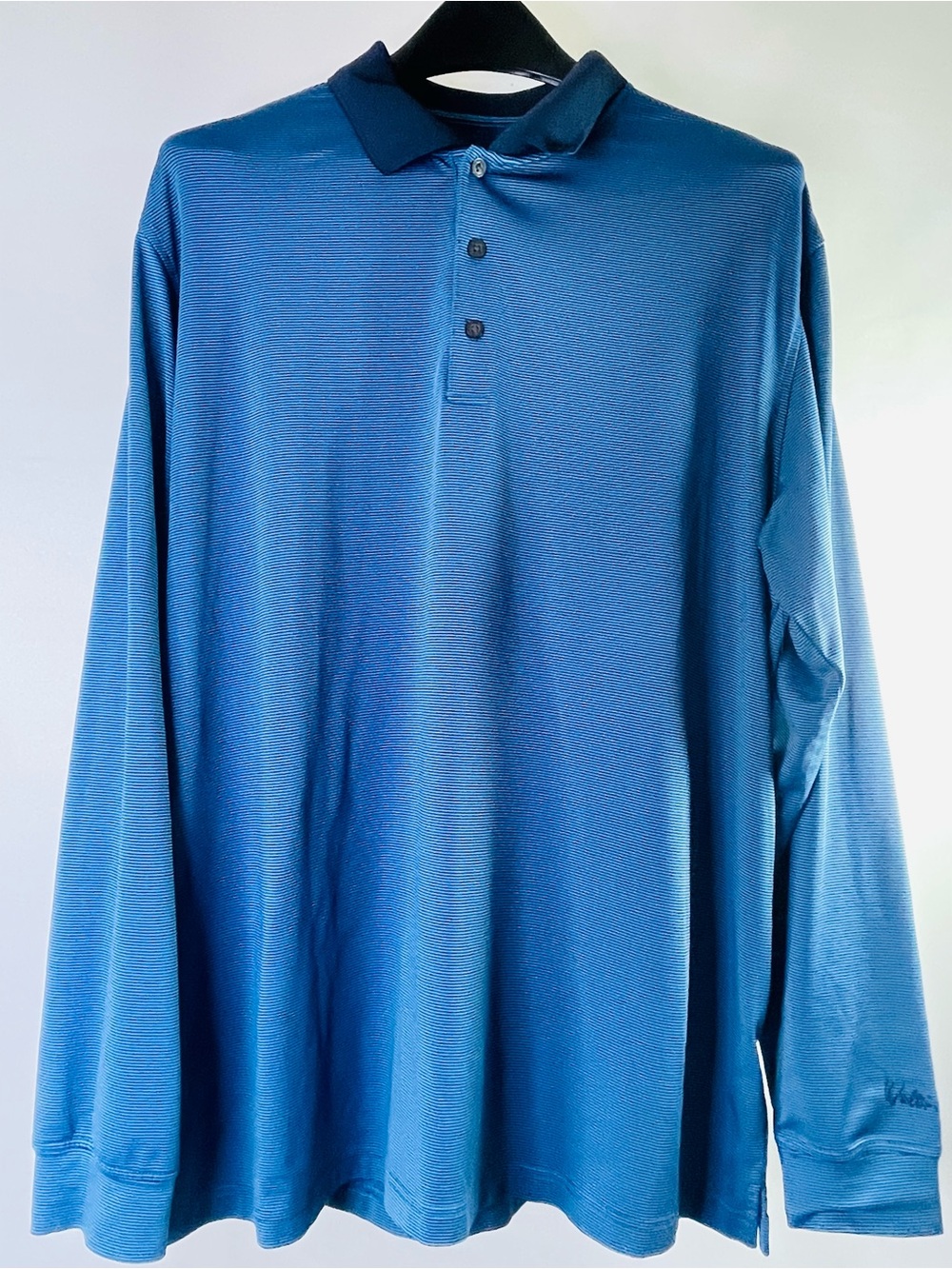 Walter Hagen Long Sleeve Polo in Blue with Dark Collar